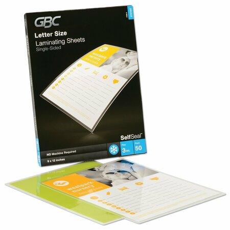 GBC SelfSeal Self-Adhesive Laminating Pouches and Single-Sided Sheets, 3 mil, 9"x12", Gloss Clear, PK50 3747307CF